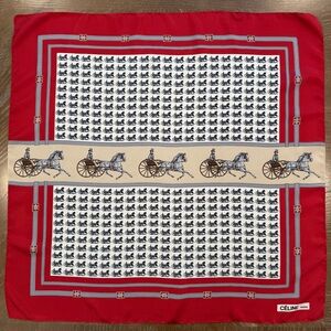 Celine Red and Cream Equestrian Print Silk Scarf
